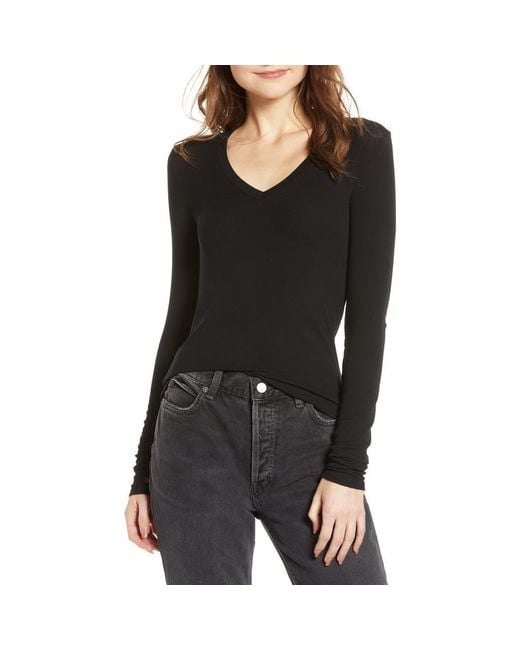 Splendid Black Valley Rib V-Neck Tee