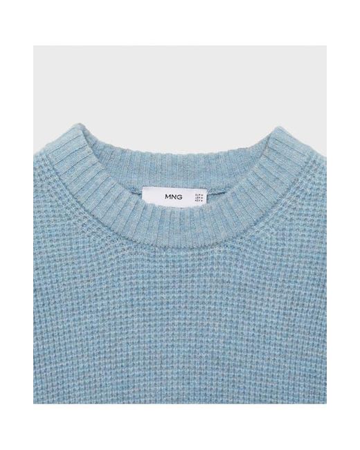 Mango Blue Waffle Texture Crewneck Sweater for men