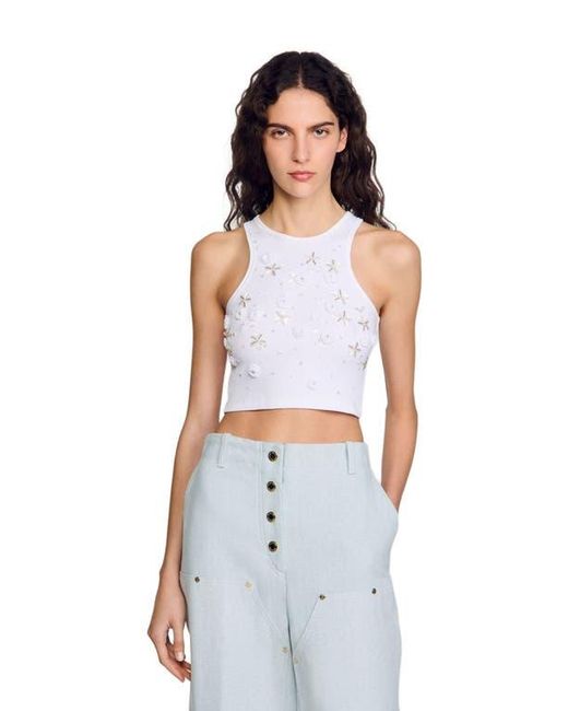 Sandro Blue Beaded And Rhinestone Tank Top