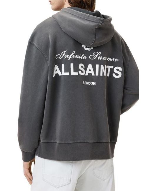 AllSaints Gray Soleil Oth Cotton Graphic Hoodie for men