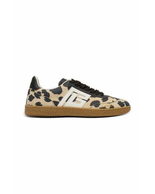 Balmain Black Swan Leopard Print Suede Leather Trainers