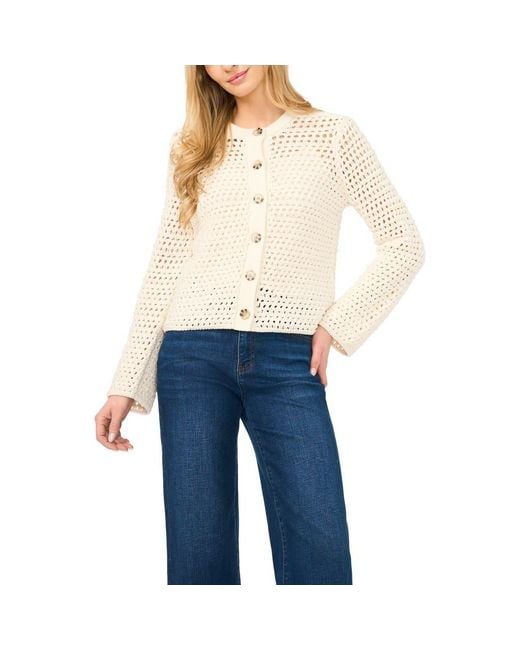Halogen® Blue Open Stitch Button Front Cardigan