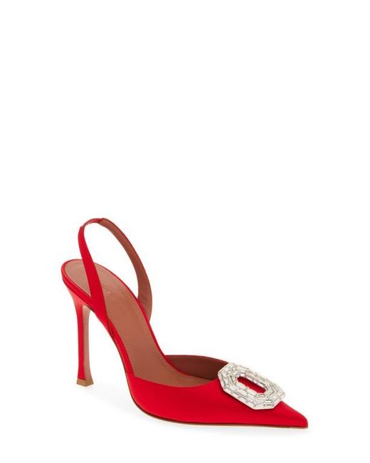 AMINA MUADDI Red Camelia Crystal Buckle Slingback Pump
