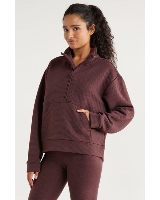 Zella Brown Textured Half Zip Pullover
