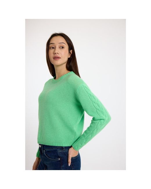 Brodie Cashmere Women's Green Cable Sleeve 100% Cashmere Sweater
