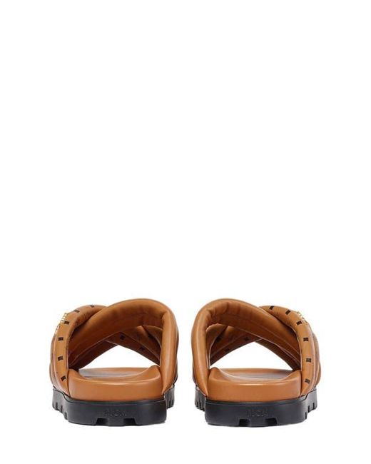 MCM White Monogram Print Cross Sandals for men