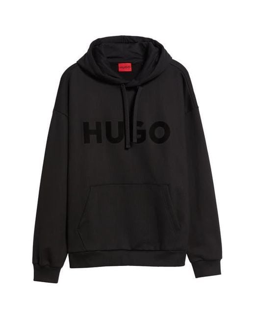HUGO Black Ditchle Oversize Logo Graphic Hoodie for men