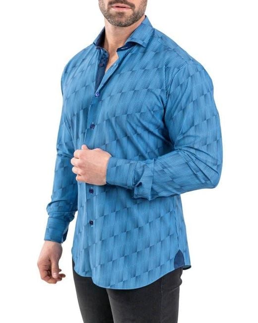 Maceoo Blue Einstein Stretch Optical Button-Up Shirt for men