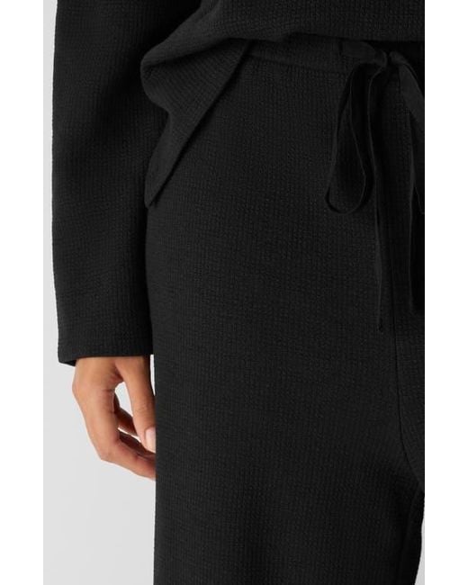 Eileen Fisher Black Organic Cotton Blend Ankle Wide Leg Drawstring Pants