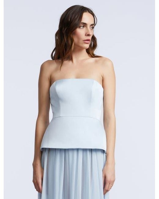 BCBGMAXAZRIA Blue Strapless Peplum Gown