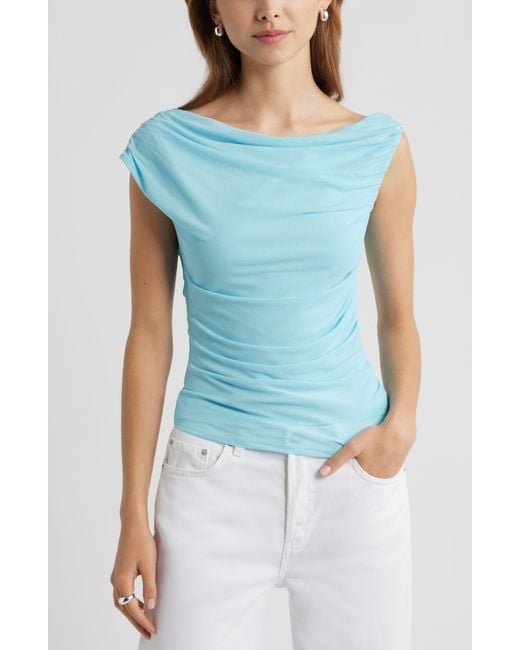 Open Edit Blue Cap Sleeve Mesh Top
