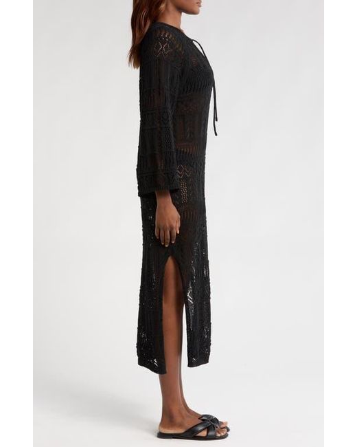 Elan Black Lace Knit Long Sleeve Cover-Up Midi Dress