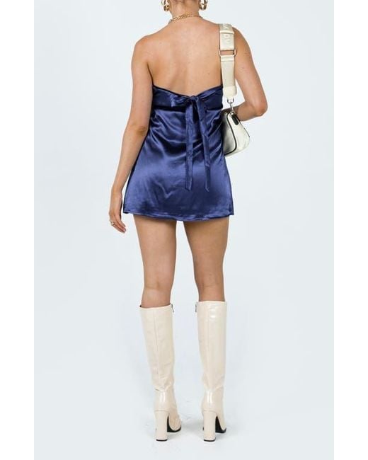 Princess Polly Blue Shaya Bow Back Strapless Satin Minidress