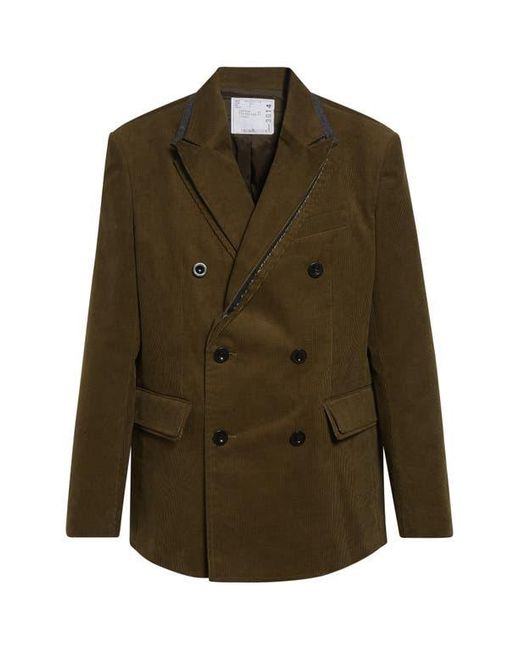 Sacai Green Double Breasted Corduroy Jacket for men