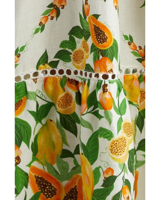 Farm Rio Yellow Papaya Salad Scarf Print Linen Blend Maxi Sundress