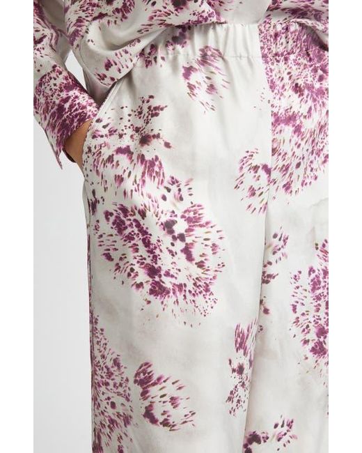 Lafayette 148 New York Multicolor Riverside Spotted Glaze Print Wide Leg Silk Twill Pants
