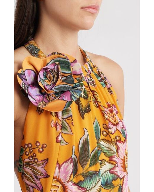 Farm Rio Orange Wonderful Bouquet Halter Maxi Dress