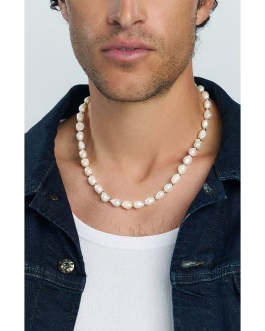 Nialaya Metallic Baroque Pearl Necklace for men