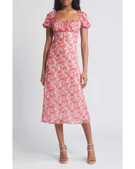 Wayf Pink Felicity Floral Print Midi Dress