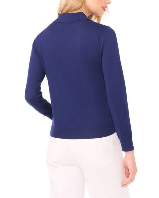Halogen® Blue Collared Cotton Blend Cardigan