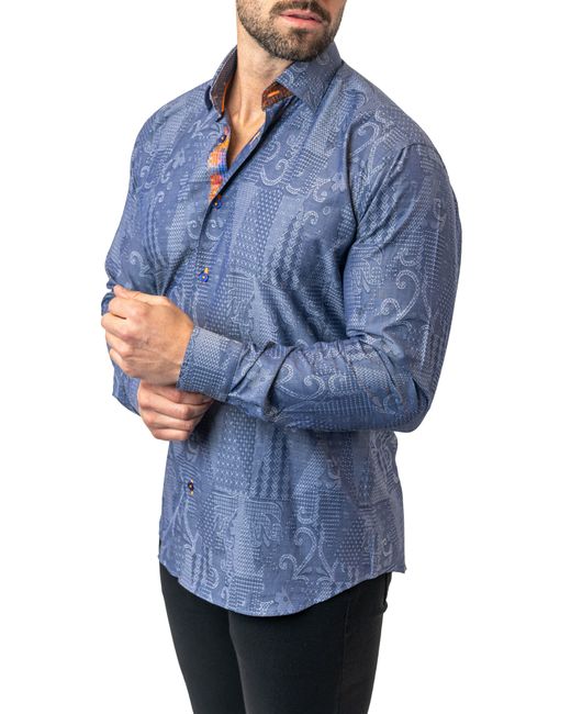 Maceoo Blue Fibonacci Denimpatch Contemporary Fit Button-up Shirt At Nordstrom for men