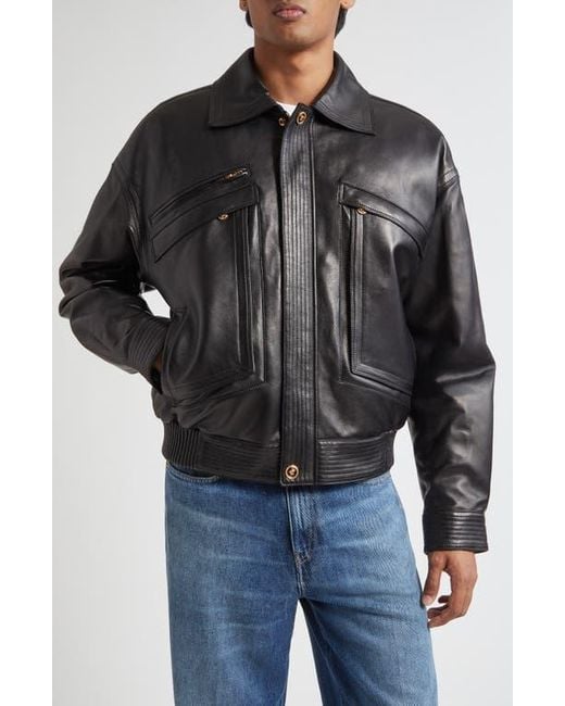 Versace Black Plongé Leather Blouson Jacket for men