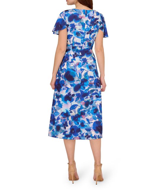Adrianna Papell Blue Floral Chiffon Midi Dress
