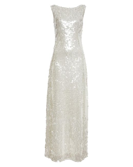 Emilia Wickstead White Leoni Sequin Drape Back Gown