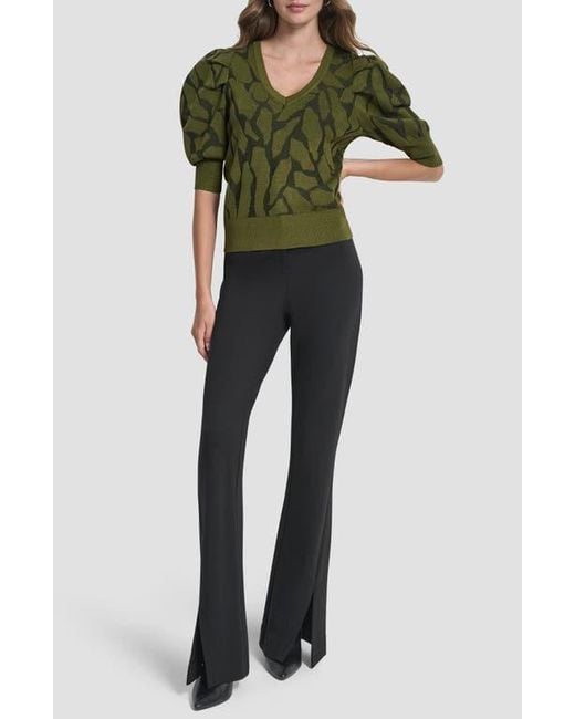 DKNY Green Texture Puff Sleeve Sweater