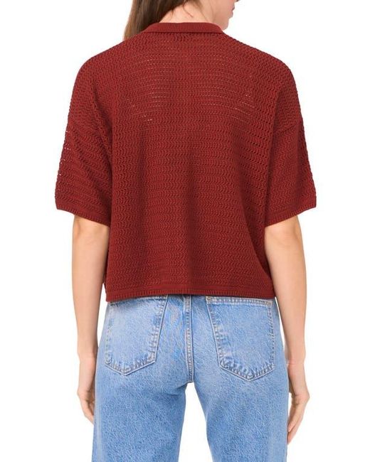 Halogen® Red Open Stitch Button-Up Polo Sweater