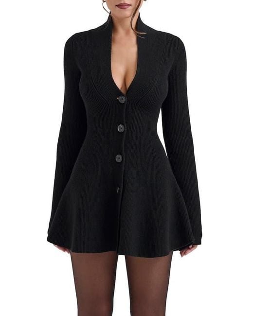 House Of Cb Women's Black Aubrey Wool Blend Peplum Cardigan