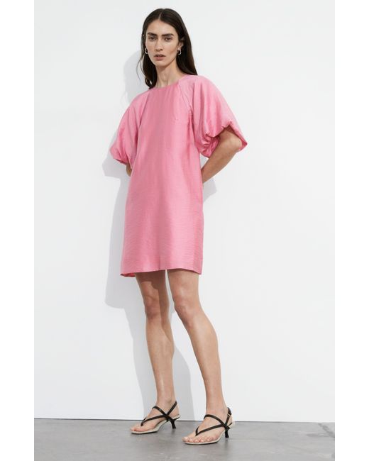 & Other Stories Pink & Puff Sleeve Minidress