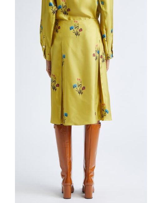 Marni Yellow Tulip Print Pleated Silk Twill Midi Skirt