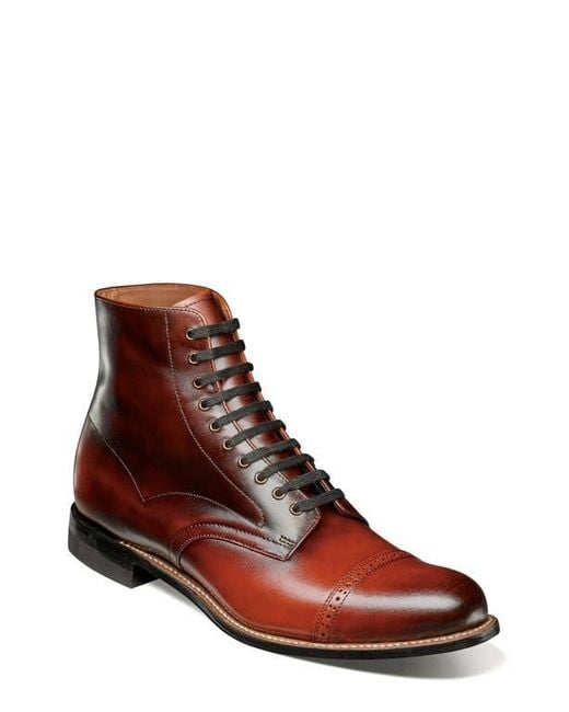 Stacy Adams Brown Madison Cap Toe Lace Up Boot for men
