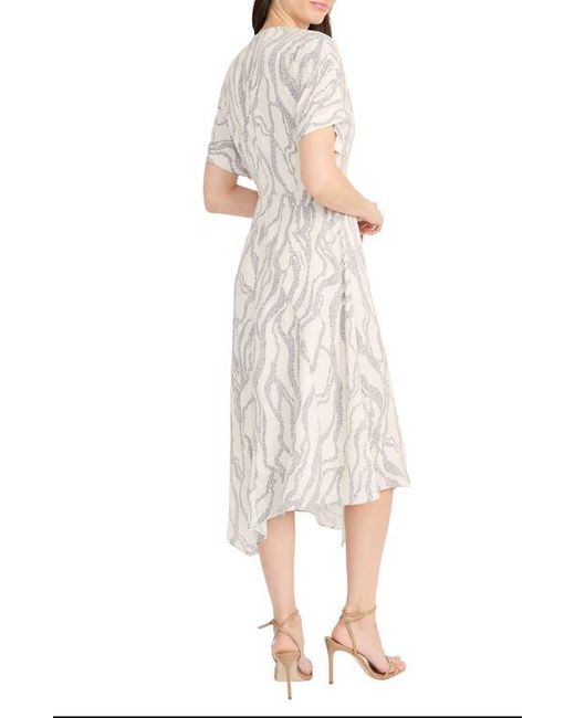 Maggy London White Abstract Print Asymmetric Midi Dress