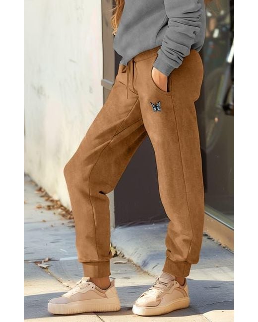 Alix Natural Butterfly Midweight Fleece Washed Jogger Pant