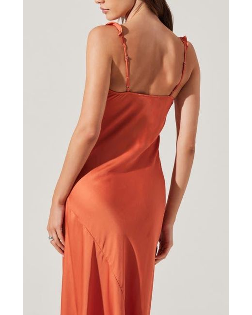 Astr Red Zoie Ruffle Neck Satin Slipdress