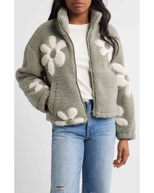 Thread & Supply Gray High Pile Fleece Floral Jacket