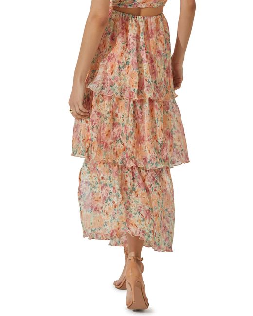 Astr Multicolor Floral Tiered Plissé Maxi Skirt