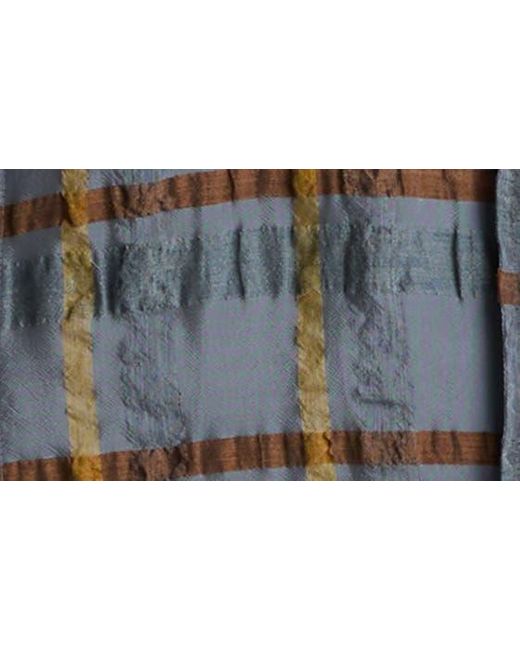 St. John Gray Check Belted Seersucker Midi Shirtdress