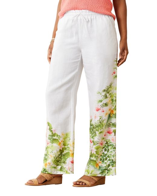 Tommy Bahama White Floral Riviera Linen Drawstring Pants