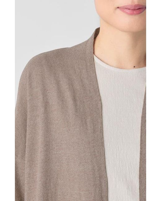 Eileen Fisher Brown Organic Linen Blend Open Front Cardigan