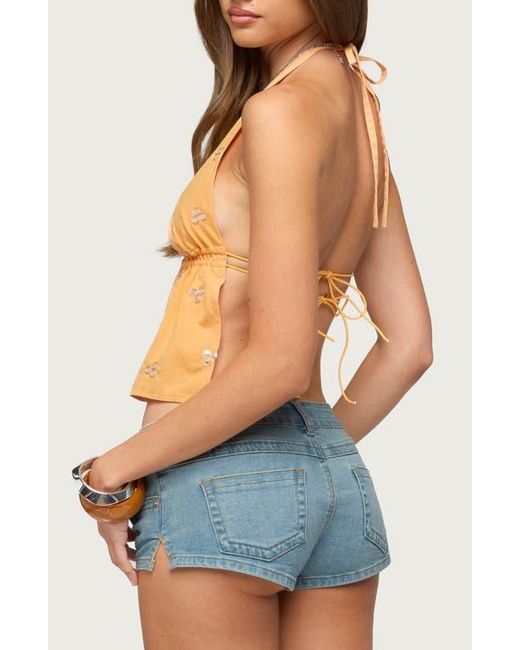 Edikted Blue Cherra Sequin Split Front Halter Top