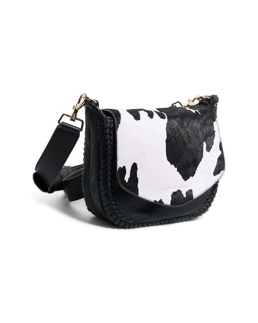 Aimee Kestenberg Black All For Love Cow Print Genuine Calf Hair & Leather Crossbody Saddle Bag