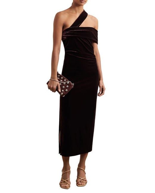 reiss burgundy velvet dress Burgundy One Shoulder Gold Lace Applique Embellished Engagement Party Dress 36