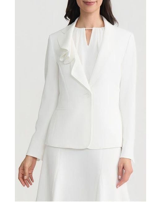 Kasper White Ruffle Lapel Jacket