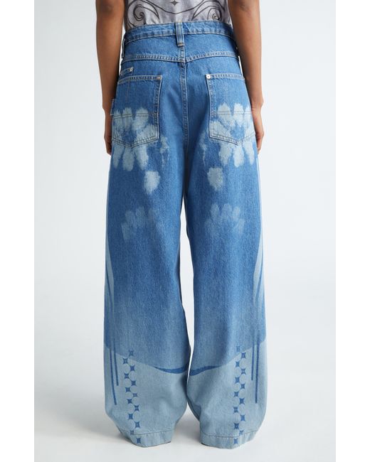 PAOLINA RUSSO Blue Printed baggy Wide Leg Jeans