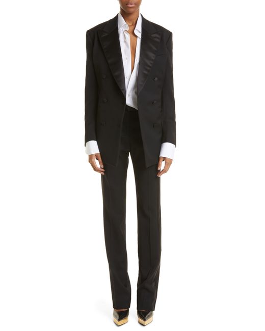Tom Ford Skinny Fit Wool Grain De Poudre Tuxedo Pants in Black | Lyst