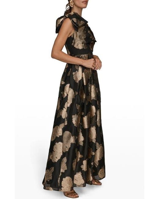 Donna Karan Black One-Shoulder Metallic Jacquard Gown