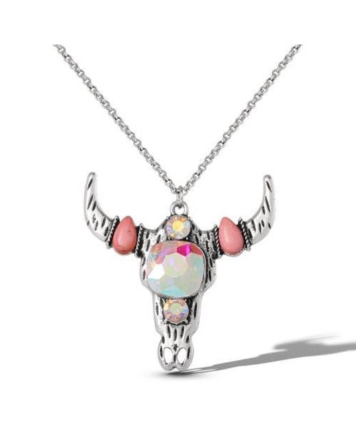 Jessica Simpson Pink Bull Skull Pendant Necklace